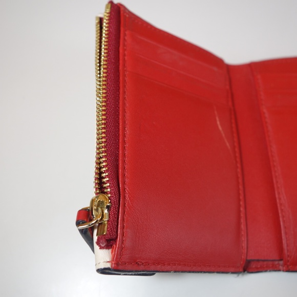 MCM Patricia Three Fold Brown & Red Visetos Leather Push Lock Wallet, Sz Medium - Picture 10 of 16